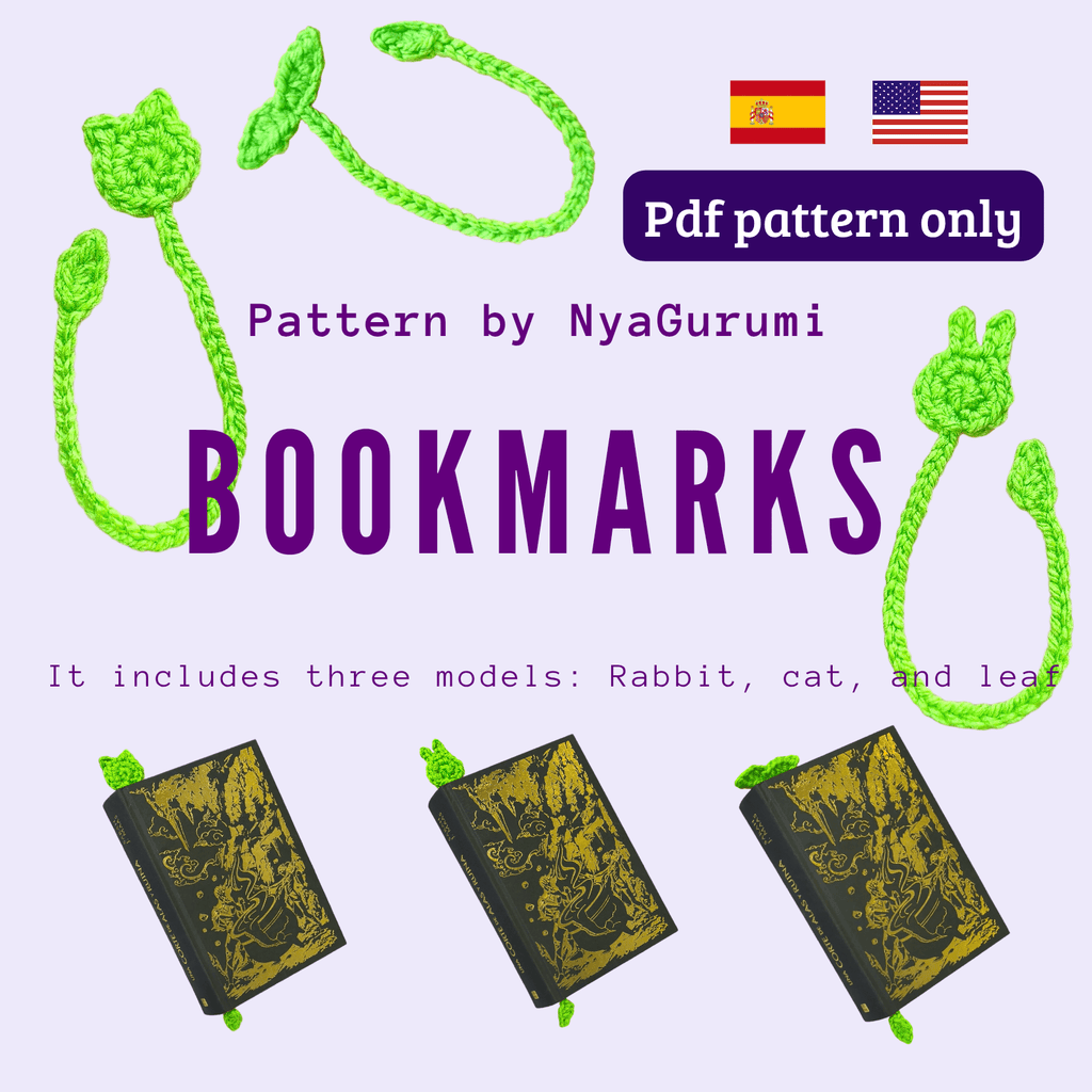 PDF Pattern Crochet Bookmark Set (Leaf, Cat and Bunny) (Spanish / English)